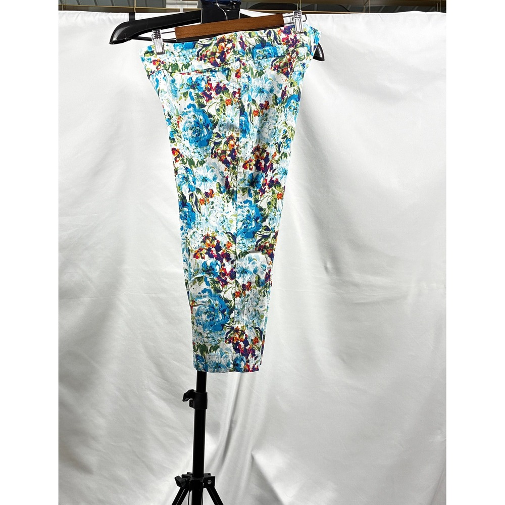 Coral Bay Petite Floral Cropped Pants Blue Multi Color Size 14P Pockets Stretch